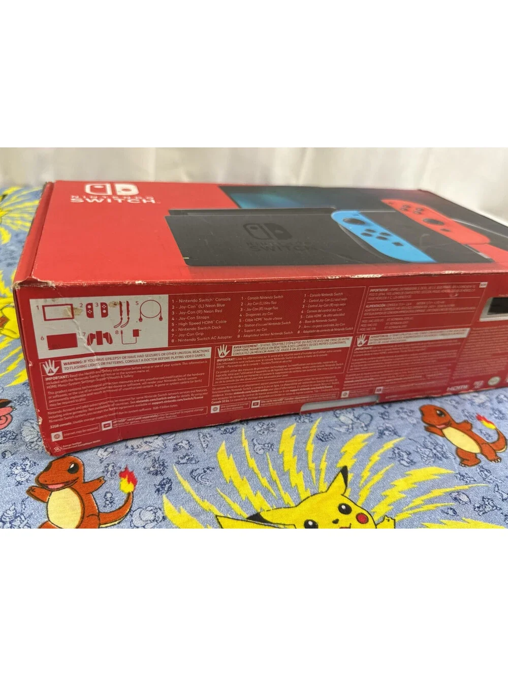 Nintendo Switch HAC-001 Console Neon Blue/Red Joy-Con, Complete Set In Box